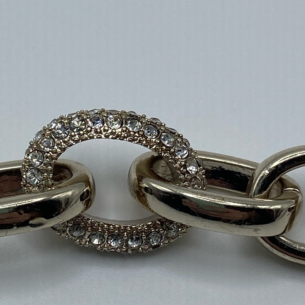 Ann Taylor Silver Tone and Rhinestone Chunky Link Bracelet